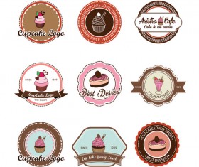 Cup cake badge with labels retro vector 04