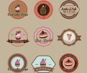 Cup cake badge with labels retro vector 05