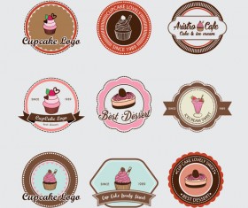 Cup cake badge with labels retro vector 06