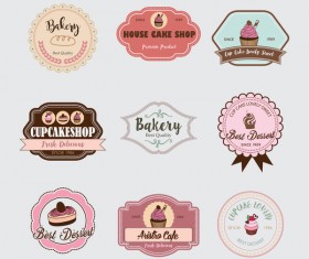 Cup cake badge with labels retro vector 09
