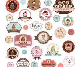Cup cake badge with labels retro vector 10