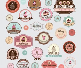 Cup cake badge with labels retro vector 11
