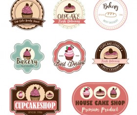 Cup cake badge with labels retro vector 14