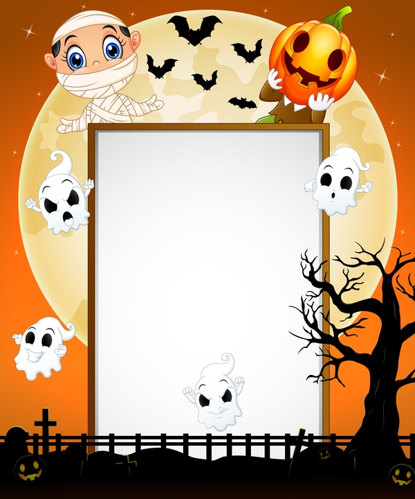 Cute kids with halloween blank background vector 01