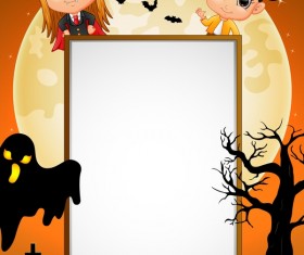 Cute kids with halloween blank background vector 02