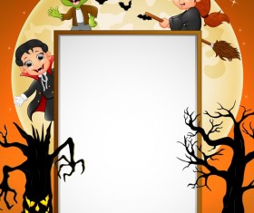 Cute kids with halloween blank background vector 03
