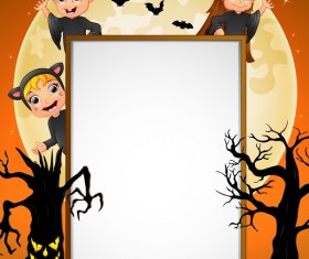 Cute kids with halloween blank background vector 05