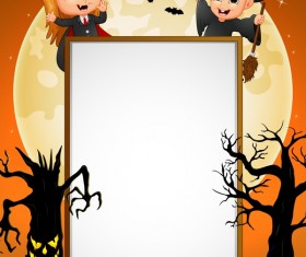 Cute kids with halloween blank background vector 06