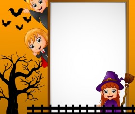 Cute kids with halloween blank background vector 09