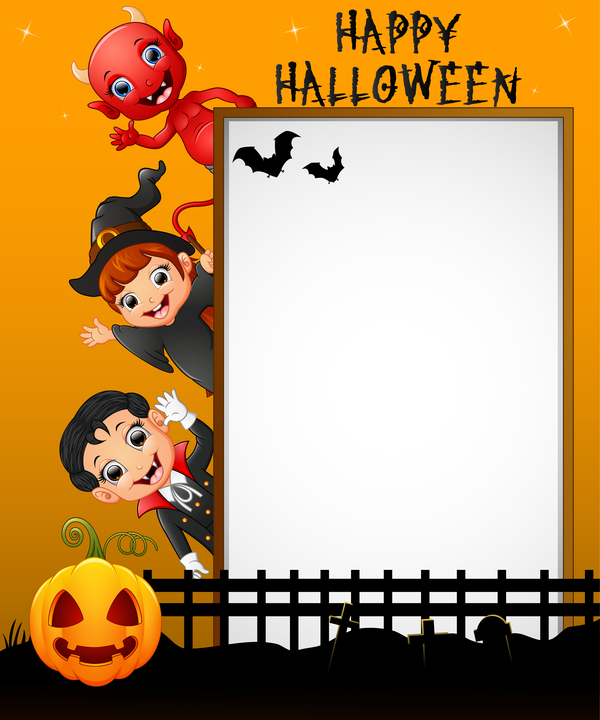 Cute kids with halloween blank background vector 10