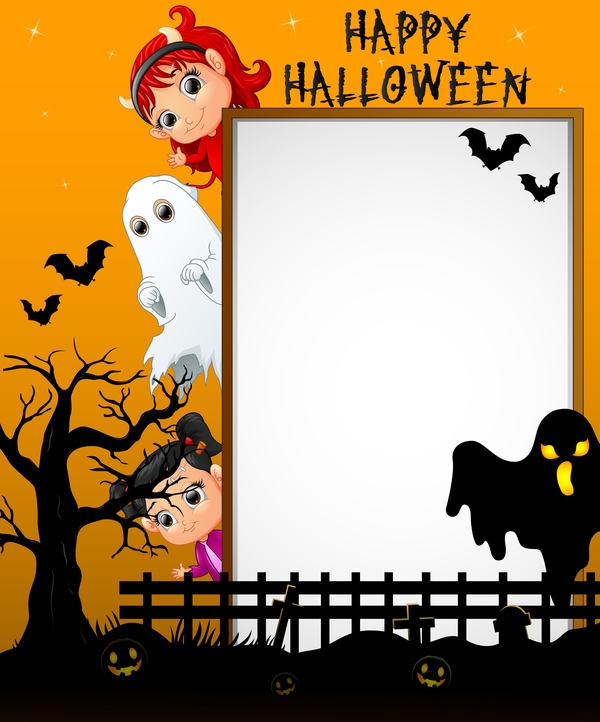 Cute kids with halloween blank background vector 13