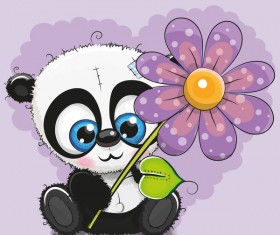 Cute panda with flower cartoon vector 01