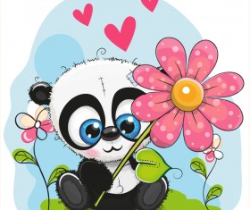 Cute panda with flower cartoon vector 02
