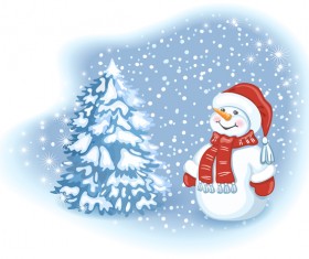 Cute snowman with christmas tree vector 01