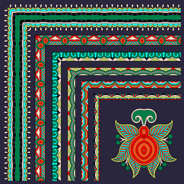 Decorative border corner ethnic styles vector 11