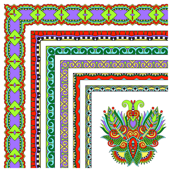 Decorative border corner ethnic styles vector 12