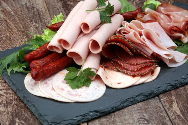 Delicious Italian sausage food piece with ham sausage Stock Photo 01