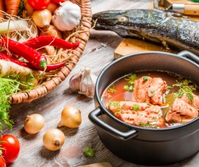 Delicious fresh fish soup Stock Photo