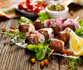 Delicious grilled vegetables and kebabs Stock Photo 01
