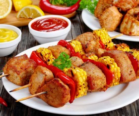Delicious grilled vegetables and kebabs Stock Photo 03