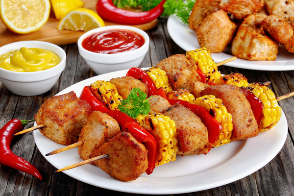 Delicious grilled vegetables and kebabs Stock Photo 03