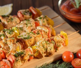 Delicious grilled vegetables and kebabs Stock Photo 04