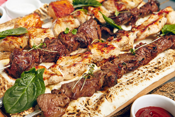 Delicious grilled vegetables and kebabs Stock Photo 05