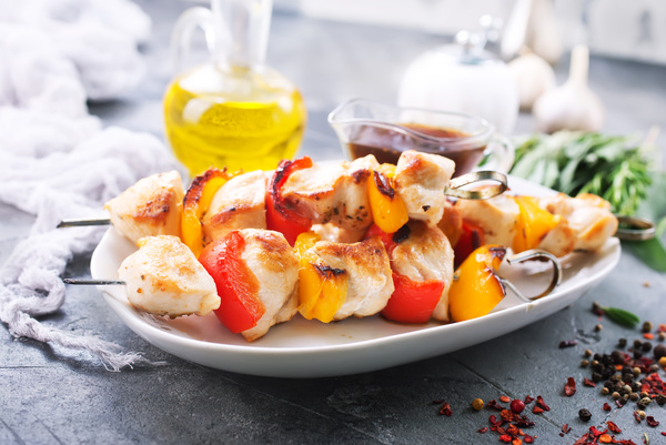 Delicious grilled vegetables and kebabs Stock Photo 06