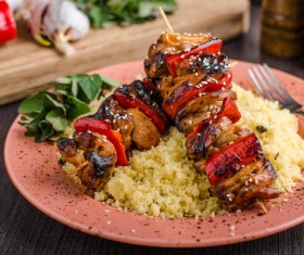 Delicious grilled vegetables and kebabs Stock Photo 07