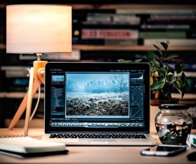 Desk on a laptop Stock Photo