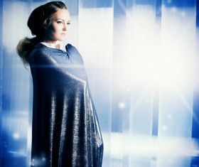 Dressed in black cloak girl Stock Photo 03