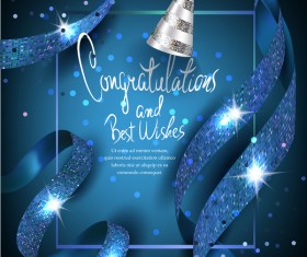Elegant blue card with blue ribbons and party hat vector