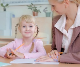 Female teachers and pupils Stock Photo 01