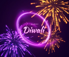 Firework effect with Diwali background vector 01
