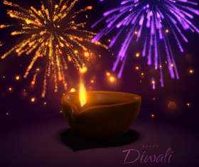 Firework effect with Diwali background vector 02