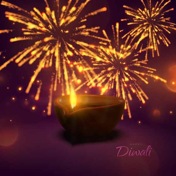 Firework effect with Diwali background vector 04