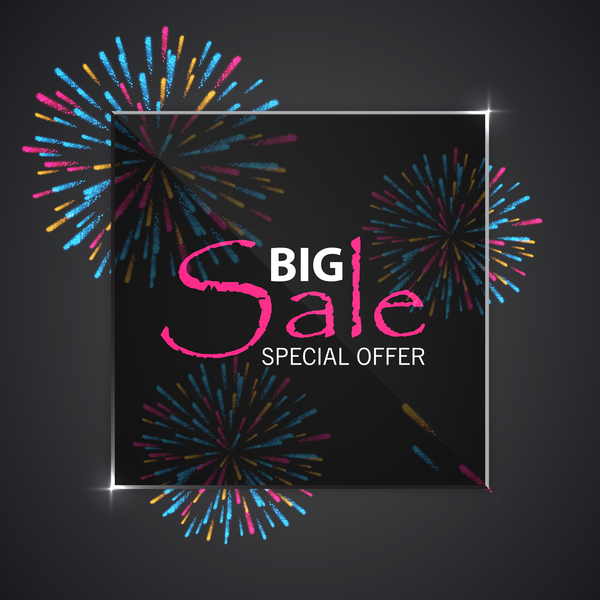 Fireworks with sale background vector 01