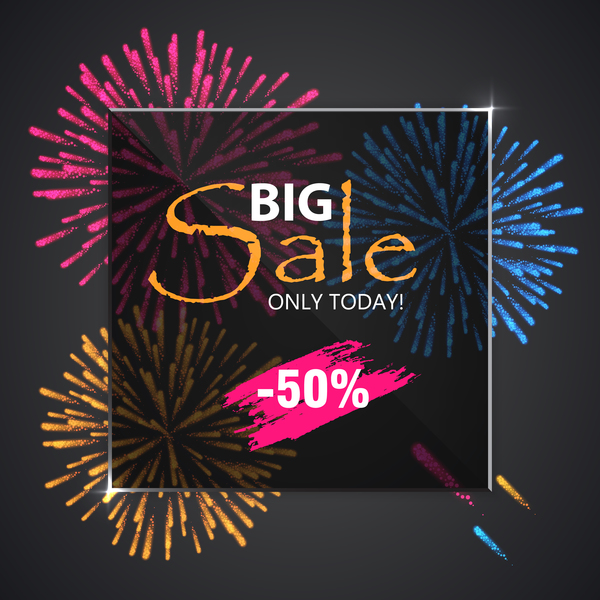 Fireworks with sale background vector 02