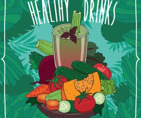 Fresh juice with fruits poster template vector