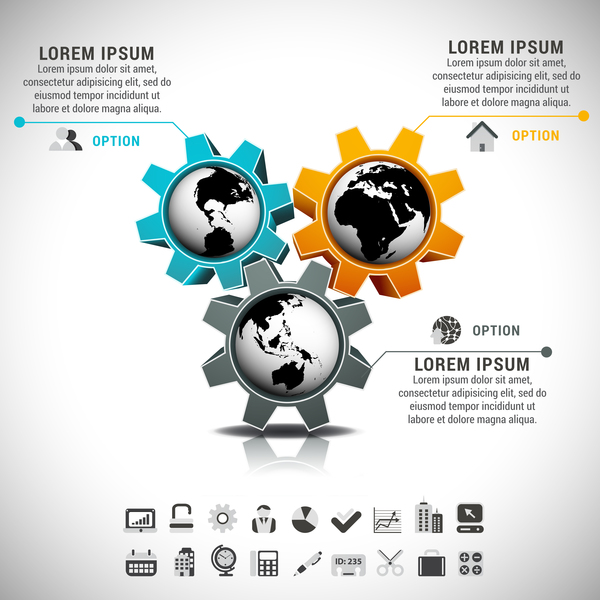 Gear and earth business infographic vector