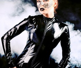 Girl in latex clothes Face is covered with sequins Stock Photo 01