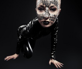 Girl in latex clothes Face is covered with sequins Stock Photo 02