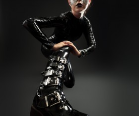 Girl in latex clothes Face is covered with sequins Stock Photo 04