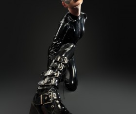 Girl in latex clothes Face is covered with sequins Stock Photo 09