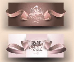 Grand opening beige banners with curly cut ribbons vector