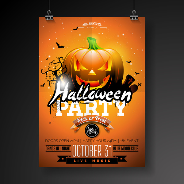 Halloween flyer with poster cover template vector 07