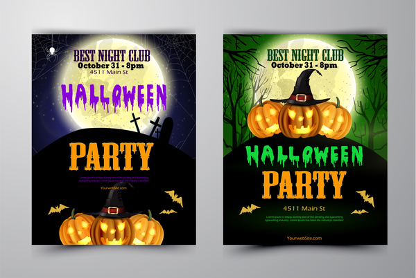 Halloween part poster template design vector set 01