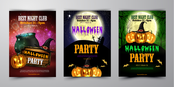 Halloween part poster template design vector set 02