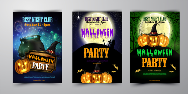 Halloween part poster template design vector set 03 free download