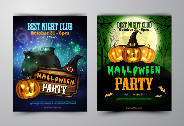Halloween part poster template design vector set 04